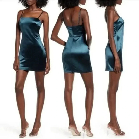 All In Favor Emerald Green Satin Slip Mini Dress M - Picture 1 of 4